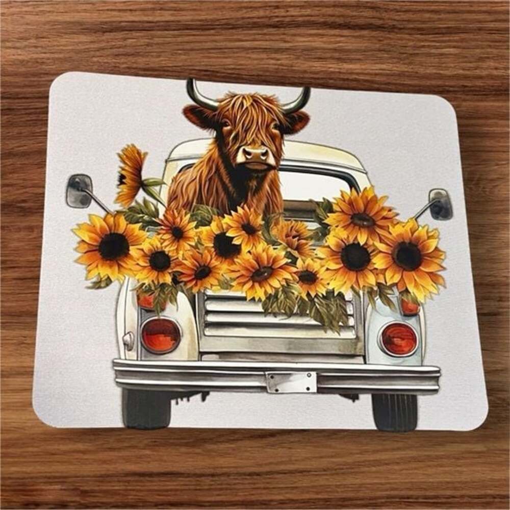 Sunflower and Cow Print Mouse Pad